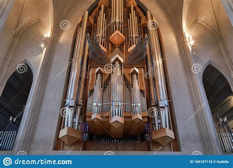 Modern Cathedral Interior Church Organ Pipes Editorial Stock Photo