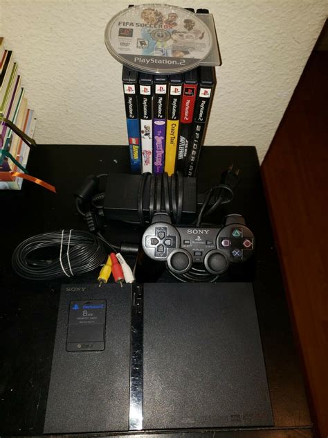 Sony Ps2 Slim Console Silver Scph 75001 Memory Card 1controller 7 Games