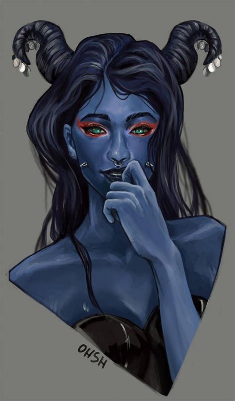 Blue Skinned Female Tiefling Character For Dnd Pathfinder Fantasy