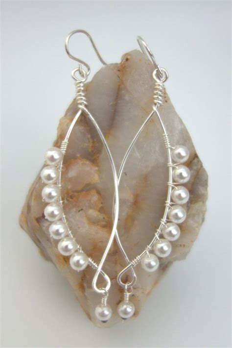 Wire Wrapped Pearl Earrings Crystal Pearl Earrings Sterling Silver