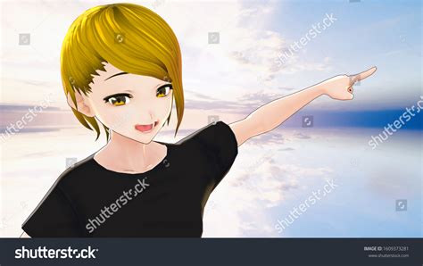 Anime Girl Cartoon Character Pointing Finger Stockillustration
