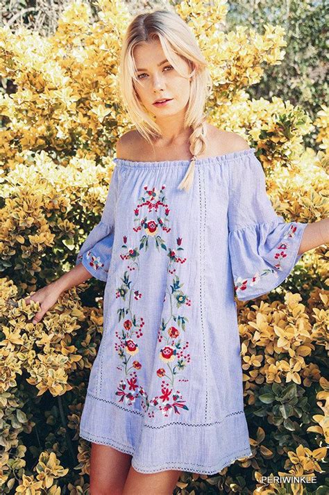 A2856 Umgee Bohemian Cowgirl Off Shoulder Dress With Floral Embroidery
