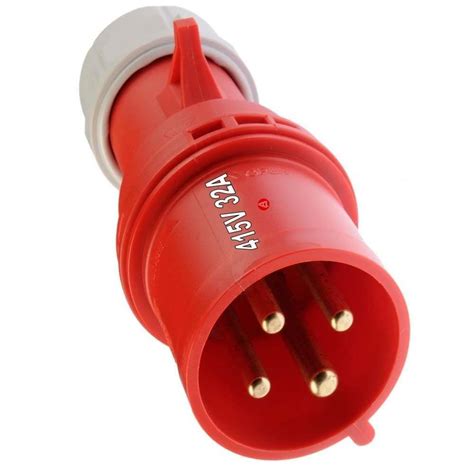 415v 32a 4 Pin Plug Connector Red Workshop Site 3 Trailing Phase 32 Amp