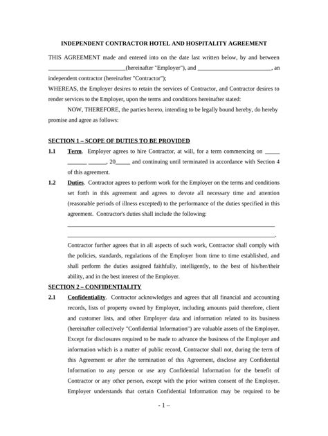 Hotel Agreement Contract Doc Template Pdffiller