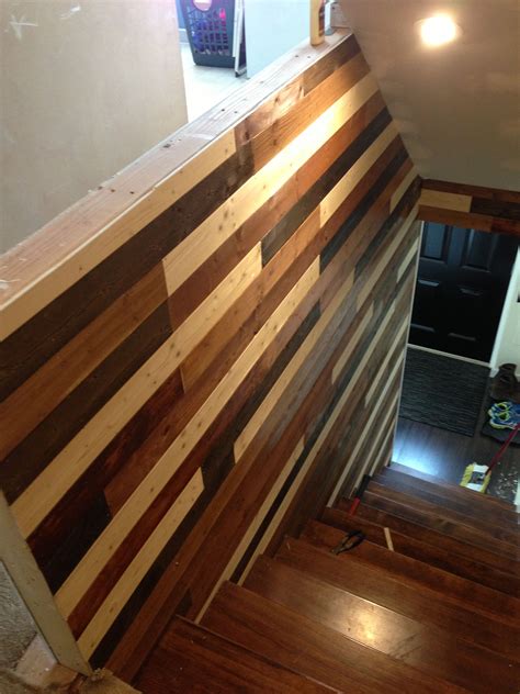 Stained panel wall: Pine tongue & groove Left over stains Attach to