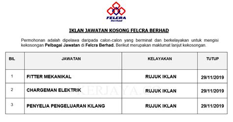 Warganegara malaysia yang berminat bekerja di lembaga teknologis malaysia (mbot) dan berkelayakan dipelawa untuk memohon sekarang juga. Jawatan Kosong Terkini Felcra Berhad ~ Fitter Mekanikal ...