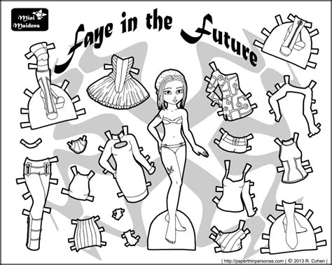 I recently bought three boxes of paper dolls from the collection of the late alma carmichael. Mini-Maidens... Faye of the Future... A black and white printable paper doll • Paper Thin Personas