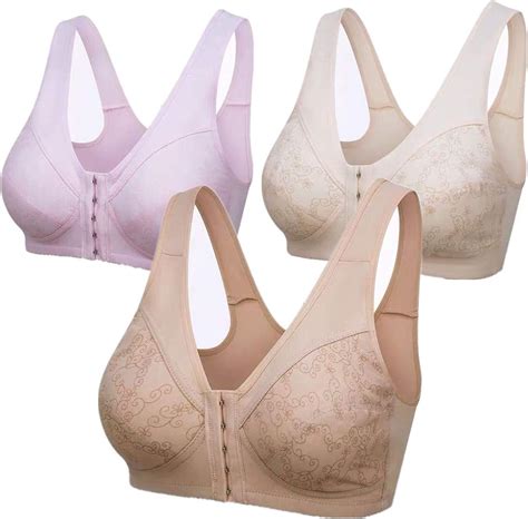 Sandyfu 123 Pack Exclusively Designed For Elderly Women Button Front Closure Bras Wireless