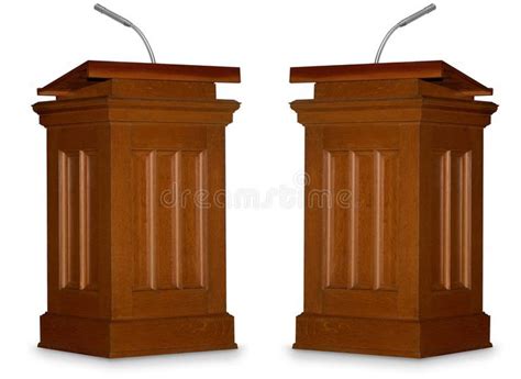 Debate Two Opposing Podiums Isolated On White Background With Microphone Sponsored