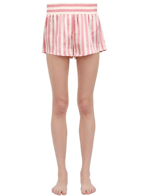 Lyst Morgan Lane Corey Striped Silk Satin Pajama Shorts In Pink