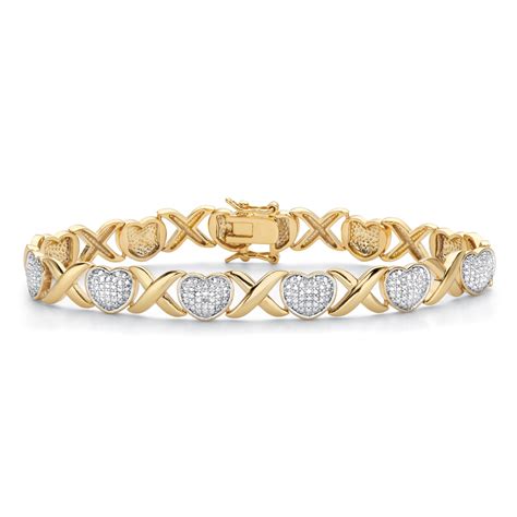 Diamond Accent K Gold Plated Two Tone Hearts And Kisses Bracelet