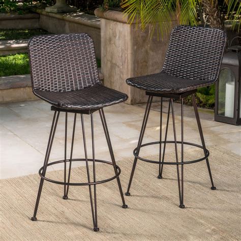 Noble House Tobias Swivel Wicker Outdoor Bar Stool 2 Pack 12646 The