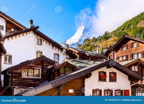Matterhorn And Zermatt Alpine Village Switzerland Editorial Stock