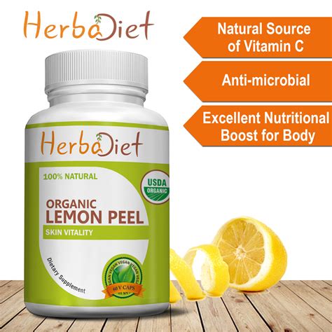 Organic Lemon Peel Capsules Citrus Bio Flavonoids Vitamin C Skin Bone