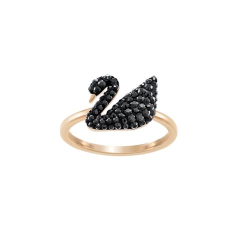 Swarovski Jewellery Swarovski Iconic Swan Black Rose Gold Coloured Ring