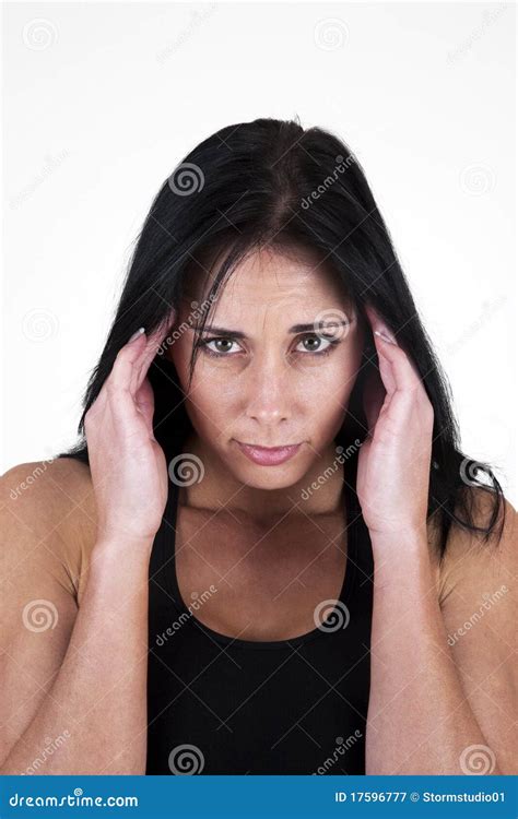 Woman Holding Her Head In Her Hands Stock Image Image Of Caucasian