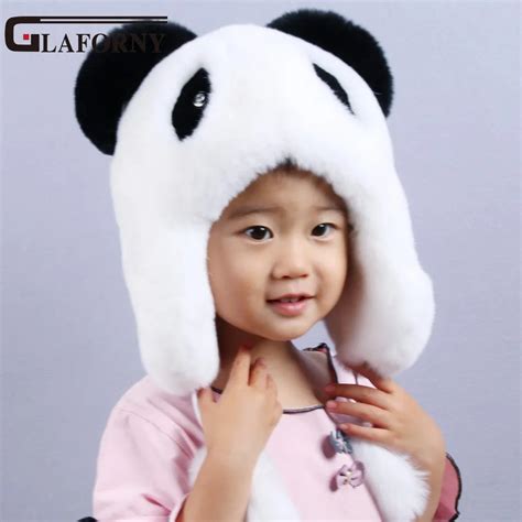 Glaforny 2017 New Brand Panda Design Fur Hat Children Rex Rabbit Fur