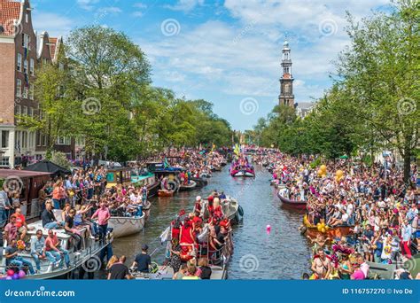 amsterdam august 5 2017 boats of the 2017 canal parade sailing editorial image image of