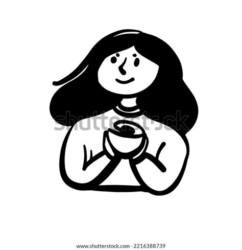 Cute Girl Cup Coffee Her Hands Stock Vector Royalty Free 2216388739