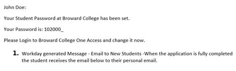 Image Of An Email Student Receives That Includes Their Broward Password
