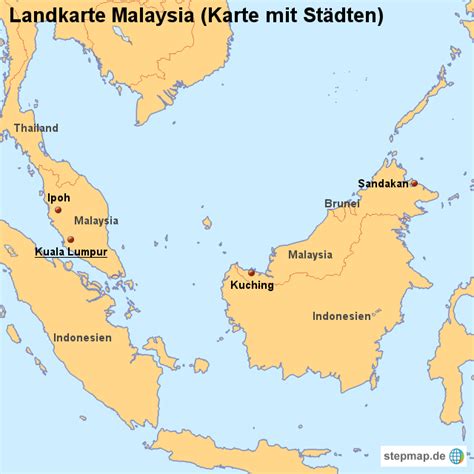 Stepmap Landkarte Malaysia Karte Mit Städten Landkarte Für Malaysia