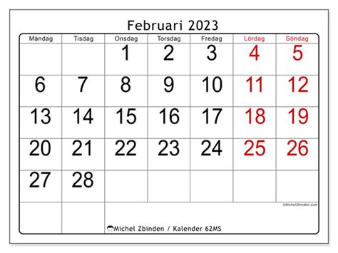 Kalender Februari 2023 För Att Skriva Ut “62ms” Michel Zbinden Fi