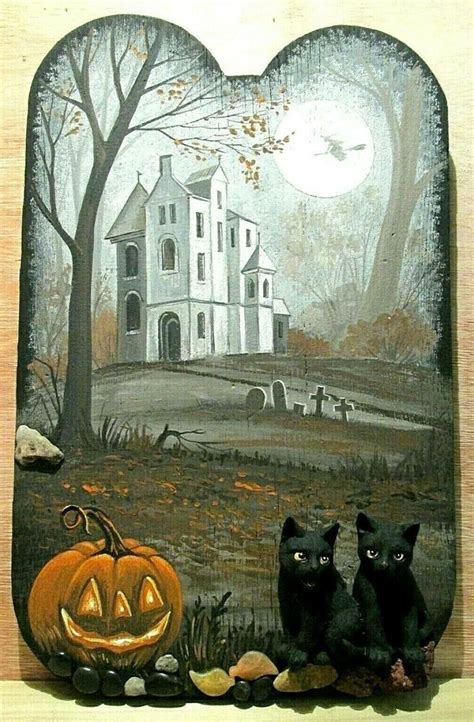 Vintage Halloween Halloween Folk Art Haunted House Ghosts Witch