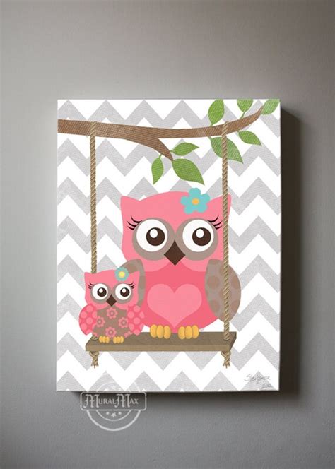 Owl Decor Girls Wall Art Owl Canvas Art Baby Nursery Owl Etsy