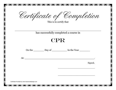 Cpr Certificate Of Completion Template Download Printable Pdf