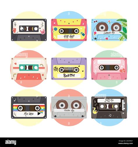 Retro Cassettes Icon Set Design Music Vintage Tape And Audio Theme