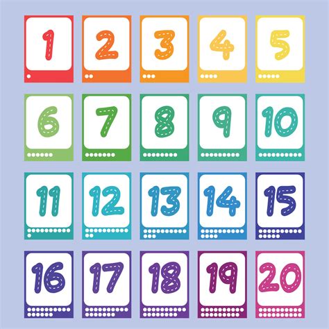 Individual number number flash cards printable 1 20