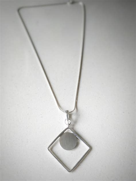 Square Necklace Geometric Silver Pendant Everyday Woman Etsy Uk