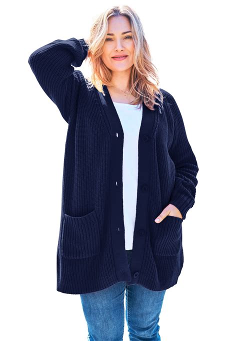 woman within woman within women s plus size long sleeve shaker cardigan sweater 2x navy