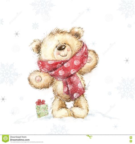 cute teddy bear   gift christmas greeting card merry christmas  year stock