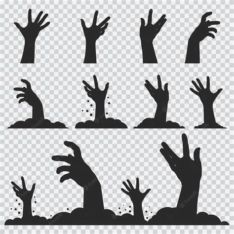 Premium Vector Zombie Hands Black Silhouette Halloween Icons Set