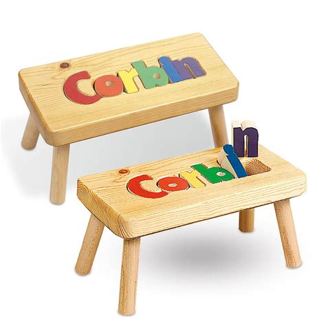 Coloring books, clocks, photo frame, sleeping bags, plates and more. Primary Name Wooden Puzzle Footstool | Current Catalog