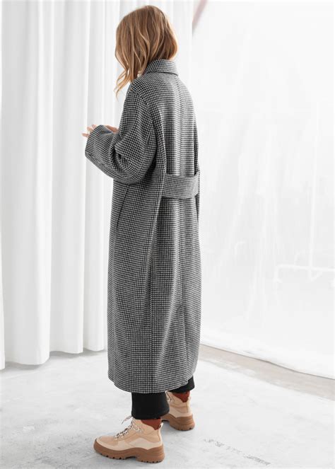 Houndstooth Wool Blend Long Coat Houndstooth Woolcoats And Other