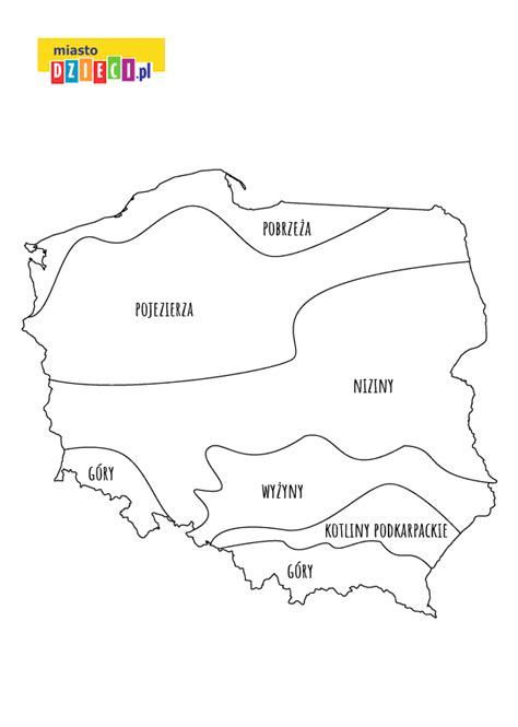 Mapa Polski Do Kolorowania Dla Dzieci Pokoloruj Podpisane Krainy Geograficzne Kolorowanki