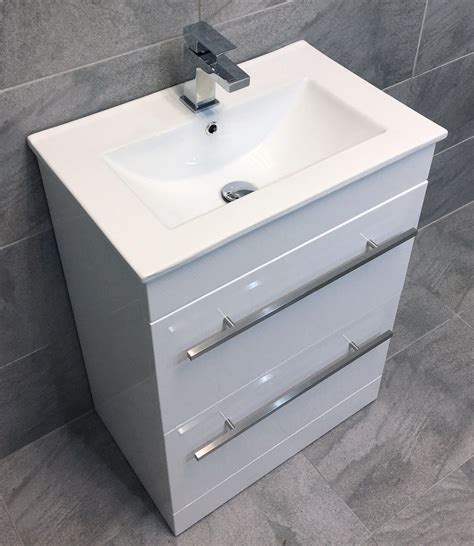If you're designing a more compact bathroom, choose a slimline vanity unit to slot neatly beneath your small sink. Savu 600mm Square Vanity Unit & Ceramic Basin Sink ...