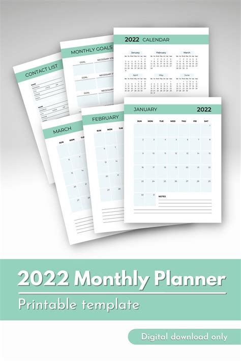 2022 Dated Monthly Planner 2022 Calendar 2022 Monthly Planner