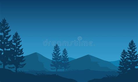 Stunning Mountain Views Under The Beautiful Blue Sky At Night Vector