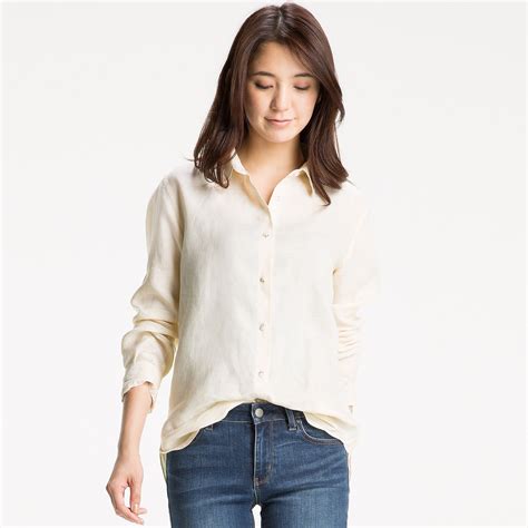 Women Premium Linen Long Sleeve Shirt Uniqlo Women Shirts Blouse Womens Shirts Long Sleeve