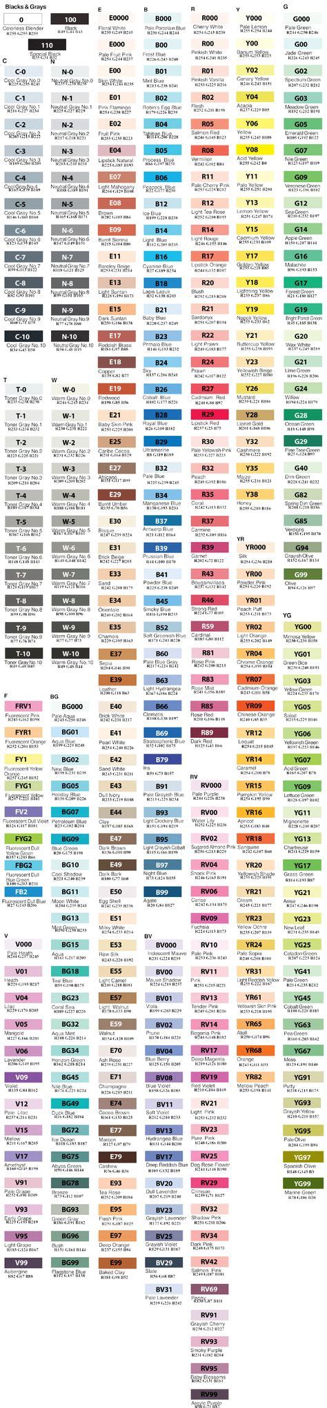 Rgb Codes Not Complete 1 Cards Copic Color Chart Copic Copic