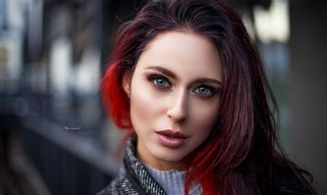 Young Women Maksim Romanov Dyed Red Hair Contemplation Portrait