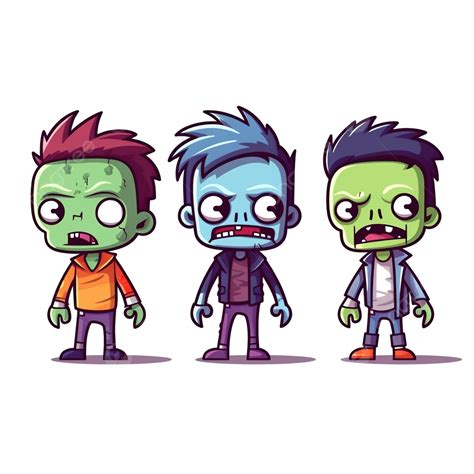 Cartoon Zombies Character Design Flat Style For Halloween Zombie