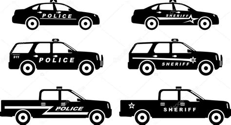 Set Of Different Silhouettes Police And Sheriff Cars Vector