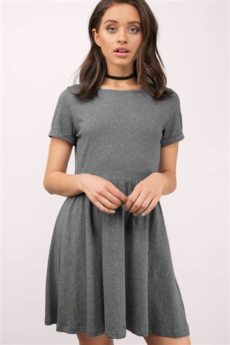 Cute Heather Grey Skater Dress Above The Knee Dress Skater Dress