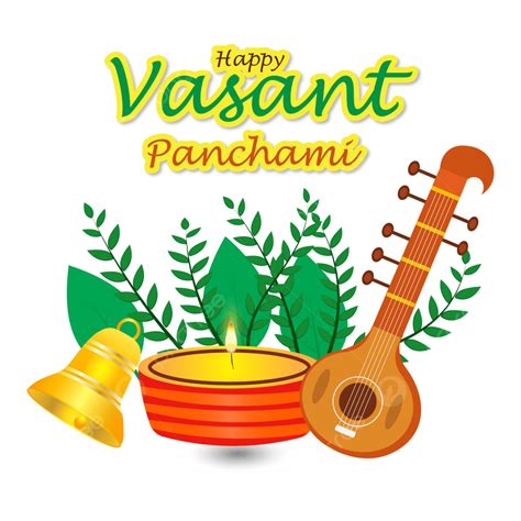 Happy Vasant Panchami Design Png E Imagen Vectorial Con Veena Caldle Bell Leaf Png Panchami