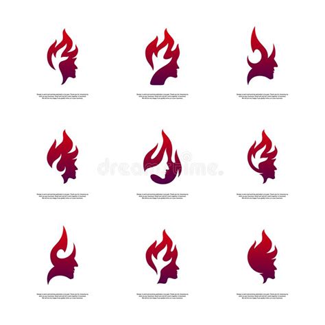 Set Of Head Fire Logo Concept Mind Fire Logo Spirit Mindset Logo