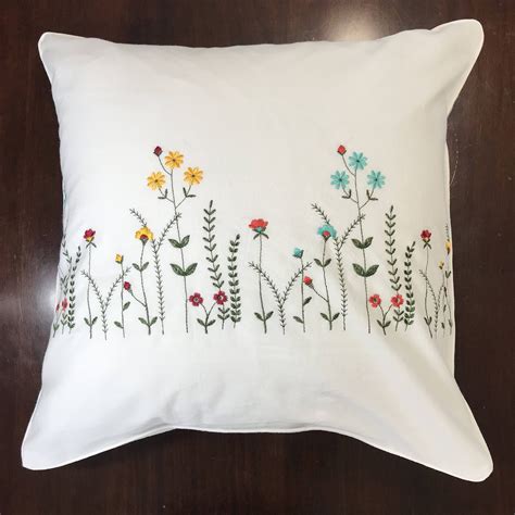 Embroidered Cotton Cover White Cushion Pillowcase With Red Etsy